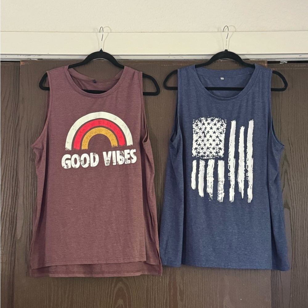 Good Vibes Rainbow Tank Top - Maroon & Navy Graphic Muscle Tees